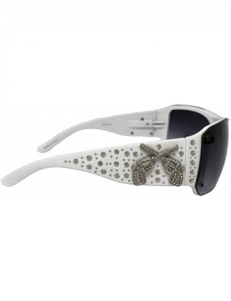 Rectangular Womens Sunglasses Crossed Pistol Concho UV 400 Cowgirl Bling Rhinestone - White - CZ196UQ88DW $36.87