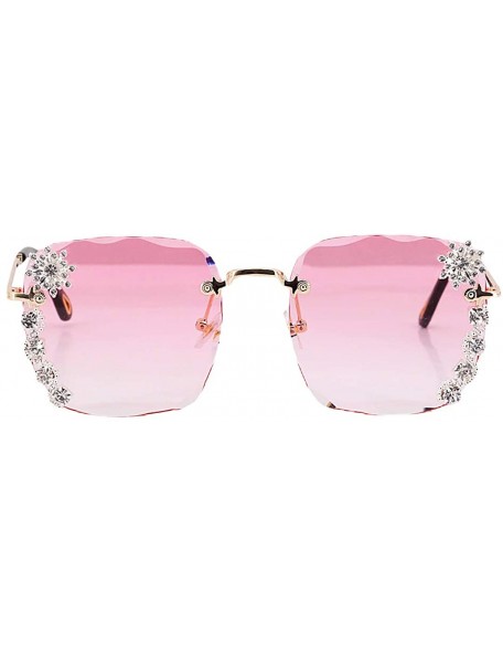 Oversized Women Luxury Diamond Rhinestone Sunglasses Novelty Oversized Square Shades - Gold Frame/Pink Lens - CF19CIO9UUN $15.32