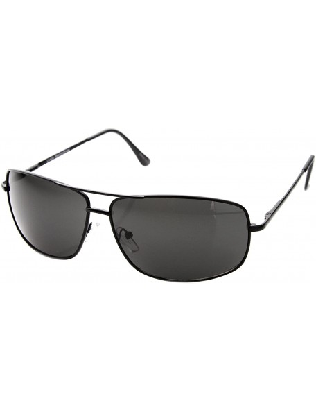 Square Large Classic Metal Crossbar Square Lens Aviator Sunglasses 66mm - Black / Smoke - CA128UKQMWX $7.87