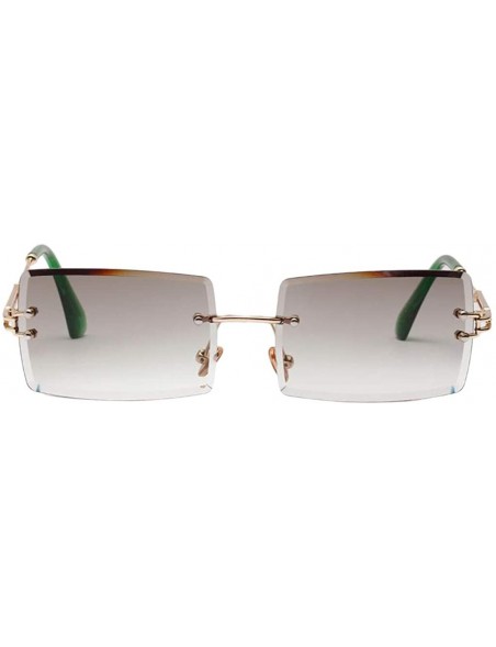 Rimless Vintage Rectangle Cut Rimless Sunglasses Designer Tinted Lens Eyewear - Green - CL195WOL68X $10.62