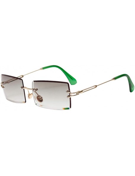 Rimless Vintage Rectangle Cut Rimless Sunglasses Designer Tinted Lens Eyewear - Green - CL195WOL68X $10.62