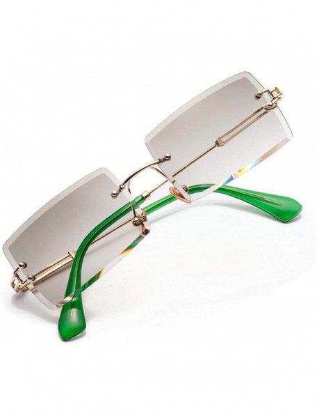 Rimless Vintage Rectangle Cut Rimless Sunglasses Designer Tinted Lens Eyewear - Green - CL195WOL68X $10.62