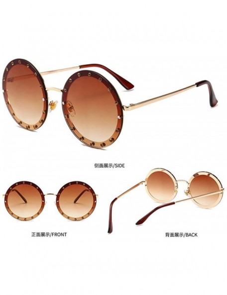 Round 2018 new fashion round diamond sunglasses female diamond decorative trend sunglasses - Brown - CI18LTZ7N93 $14.16