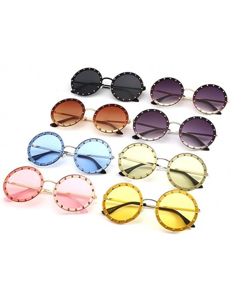 Round 2018 new fashion round diamond sunglasses female diamond decorative trend sunglasses - Brown - CI18LTZ7N93 $14.16