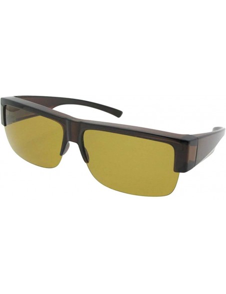 Rectangular Fit Over Sunglasses Half Rim Lightweight Polarized Style F5 - Brown Frame Dark Yellow Lenses - CC18R7STHSD $18.37