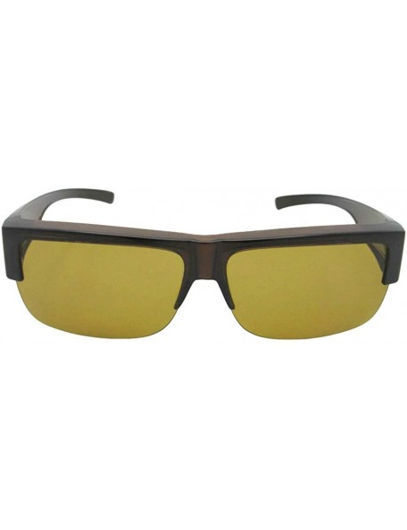 Rectangular Fit Over Sunglasses Half Rim Lightweight Polarized Style F5 - Brown Frame Dark Yellow Lenses - CC18R7STHSD $18.37