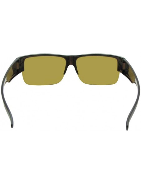 Rectangular Fit Over Sunglasses Half Rim Lightweight Polarized Style F5 - Brown Frame Dark Yellow Lenses - CC18R7STHSD $18.37