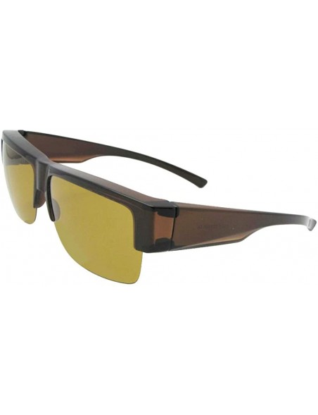 Rectangular Fit Over Sunglasses Half Rim Lightweight Polarized Style F5 - Brown Frame Dark Yellow Lenses - CC18R7STHSD $18.37