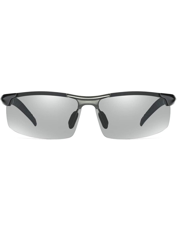 Rectangular Polarized Sunglasses Driving Photosensitive Glasses Color changing sunglasses - Silver - CY18ST0IDR9 $28.61