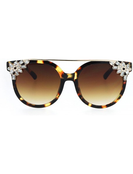 Round Diva Fashion Sunglasses Rhinestone Decors Womens Bling Glam Shades UV 400 - Lite Tort (Brown) - C1186A8U95C $11.57