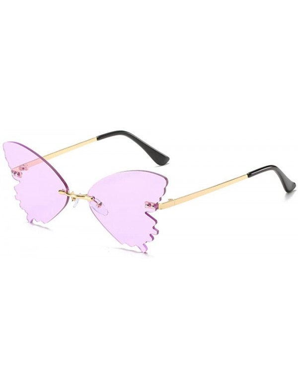 Rimless Butterfly-shaped personality sunglasses retro frameless sunglasses for men and women - Purple - CL19089QEI8 $16.66