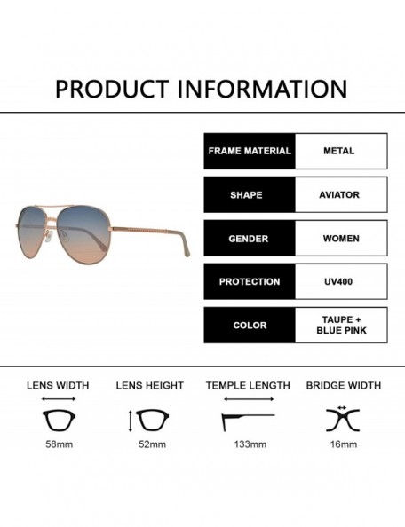 Aviator Fashion Chain Link Design Aviator Sunglasses for Women UV Protection - Taupe + Blue Pink - CN196WIS07W $14.19