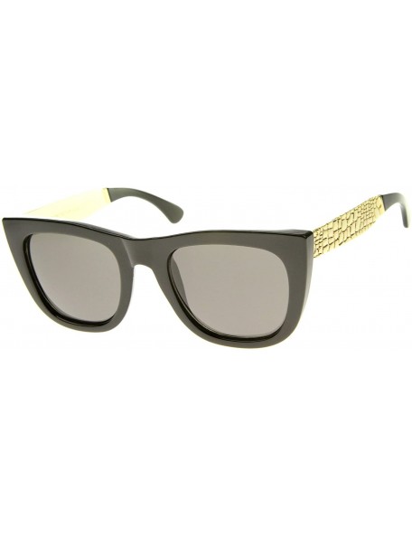 Wayfarer High Fashion Alligator Metal Temple Bold Rimmed Flat Top Sunglasses - Black-gold / Smoke - CD12G0JF2S1 $9.30