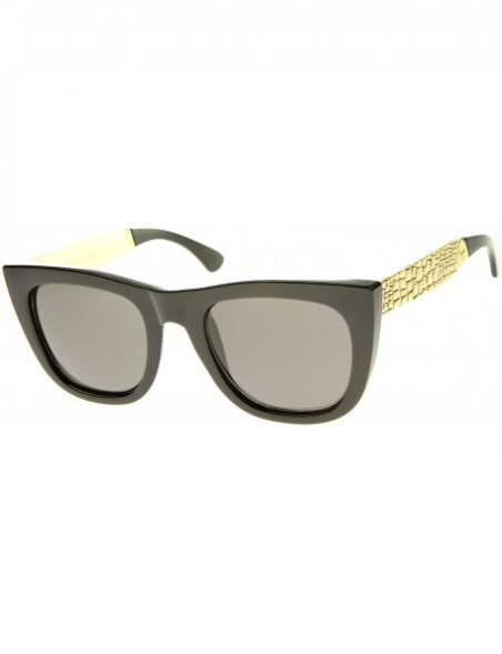 Wayfarer High Fashion Alligator Metal Temple Bold Rimmed Flat Top Sunglasses - Black-gold / Smoke - CD12G0JF2S1 $9.30