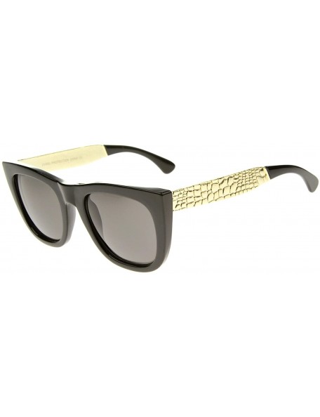 Wayfarer High Fashion Alligator Metal Temple Bold Rimmed Flat Top Sunglasses - Black-gold / Smoke - CD12G0JF2S1 $9.30