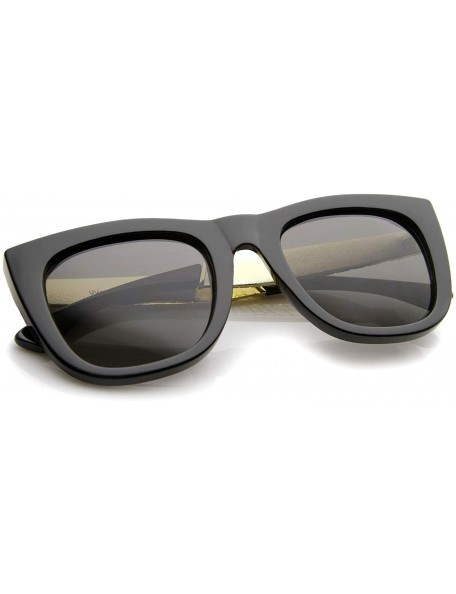 Wayfarer High Fashion Alligator Metal Temple Bold Rimmed Flat Top Sunglasses - Black-gold / Smoke - CD12G0JF2S1 $9.30