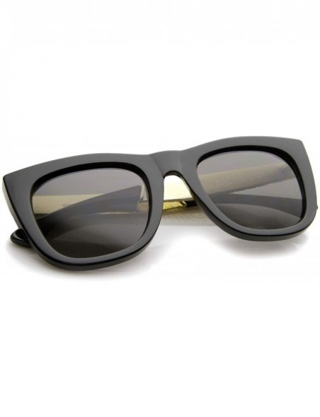 Wayfarer High Fashion Alligator Metal Temple Bold Rimmed Flat Top Sunglasses - Black-gold / Smoke - CD12G0JF2S1 $9.30