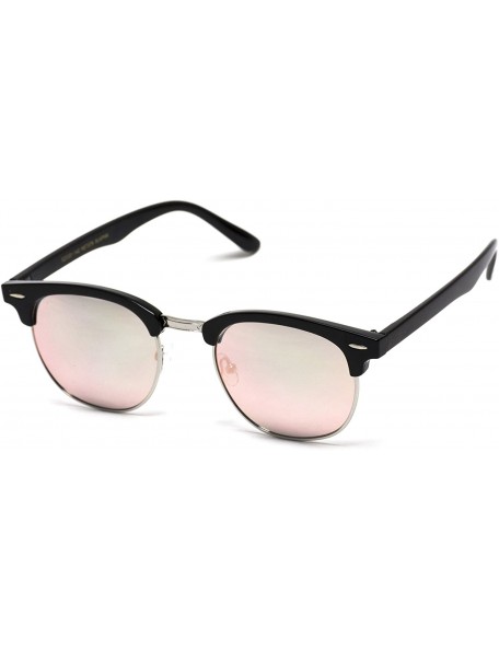 Rectangular Half Frame Retro Semi-Rimless Style Sunglasses Retro Mirror Lens Sunglasses - Black Frame / Mirror Pink - C618367...