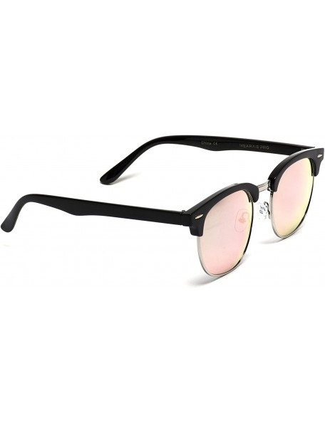 Rectangular Half Frame Retro Semi-Rimless Style Sunglasses Retro Mirror Lens Sunglasses - Black Frame / Mirror Pink - C618367...