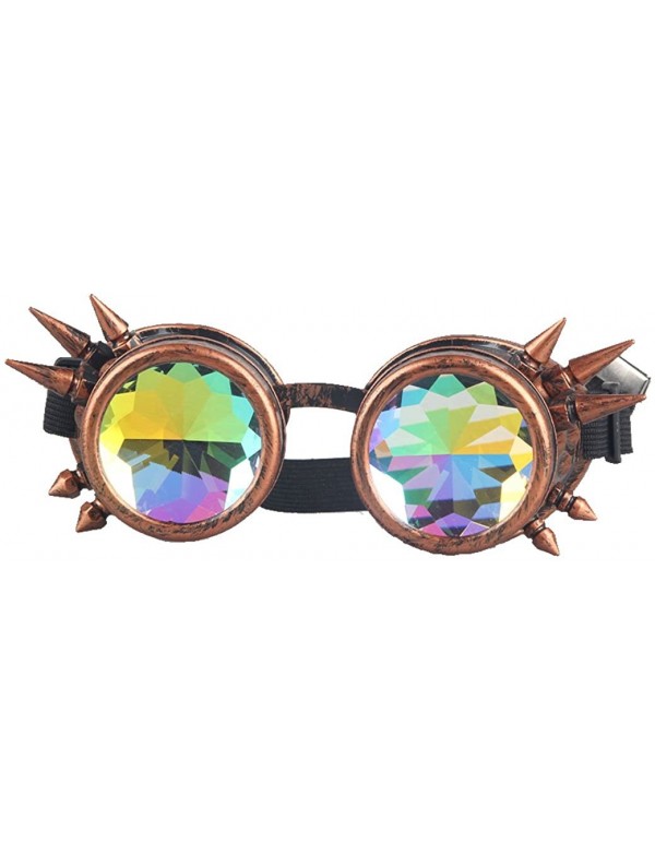 Round Retro Victorian Steampunk Goggles Rainbow Prism Kaleidoscope Glasses - Red Copper(spike) - CZ18SQ35WQ0 $15.69