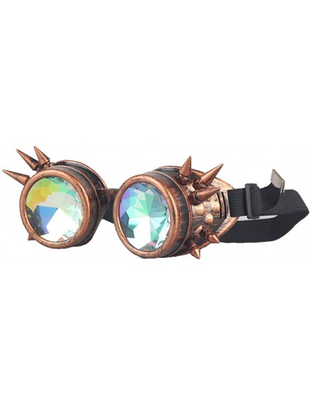 Round Retro Victorian Steampunk Goggles Rainbow Prism Kaleidoscope Glasses - Red Copper(spike) - CZ18SQ35WQ0 $15.69