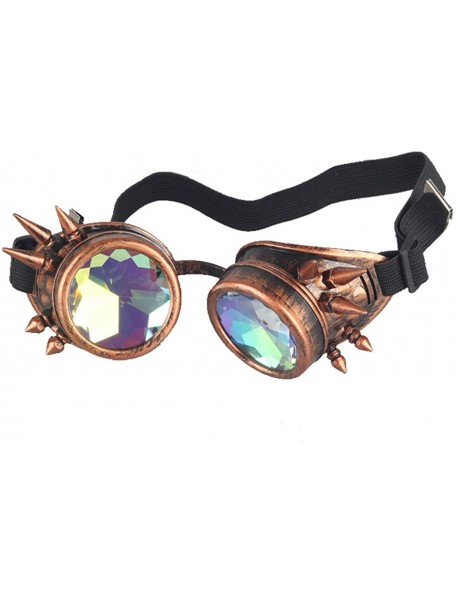 Round Retro Victorian Steampunk Goggles Rainbow Prism Kaleidoscope Glasses - Red Copper(spike) - CZ18SQ35WQ0 $15.69