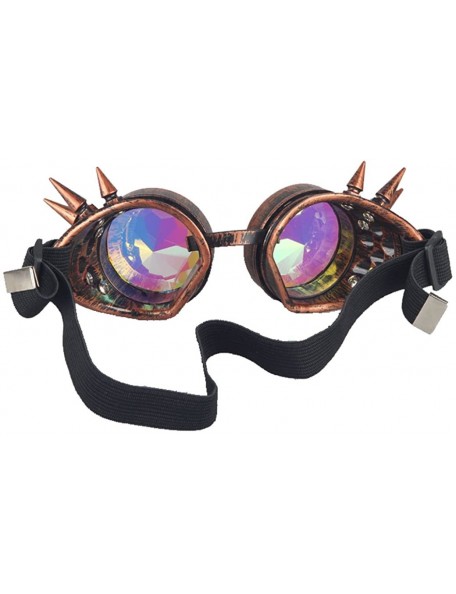 Round Retro Victorian Steampunk Goggles Rainbow Prism Kaleidoscope Glasses - Red Copper(spike) - CZ18SQ35WQ0 $15.69