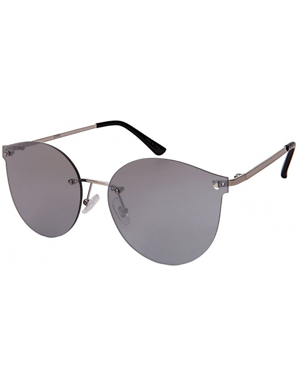 Rimless Rimless Cat Eye Sunnies with Flat Color Mirror Lens 23092-FLREV - Chrome - CC18369HRGL $8.15