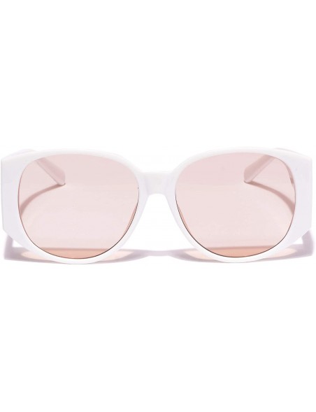 Oval Women's Classic Round Sunglasses Plastic Frame - White - CQ18WG8ERYL $8.31