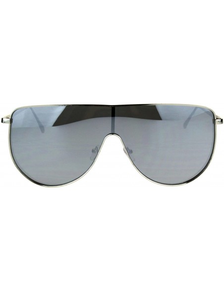 Oversized Oversized Shield Fashion Sunglasses Flat Top Metal Frame Mirror Lens - Silver (Silver Mirror) - CO186HXIRMX $9.12