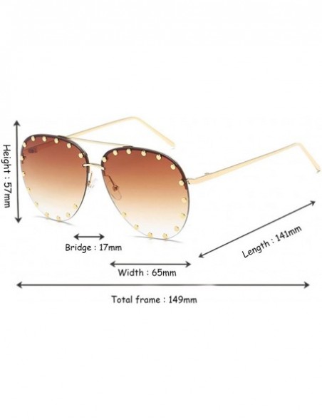 Rimless Male and female half frame fashion sunglasses retro rivet sunglasses - Brown - CD18EXONZEI $9.64