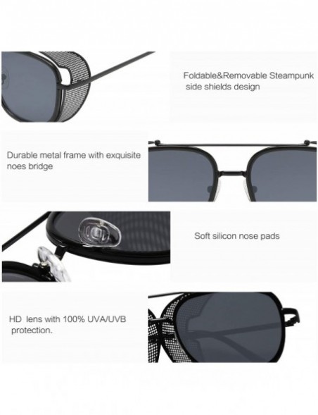 Shield Square Aviator Sunglasses with Side Shield Vintage Sunglasses for Men UV400 VL9519 - C1 Black Frame/Grey Lens - C8194T...