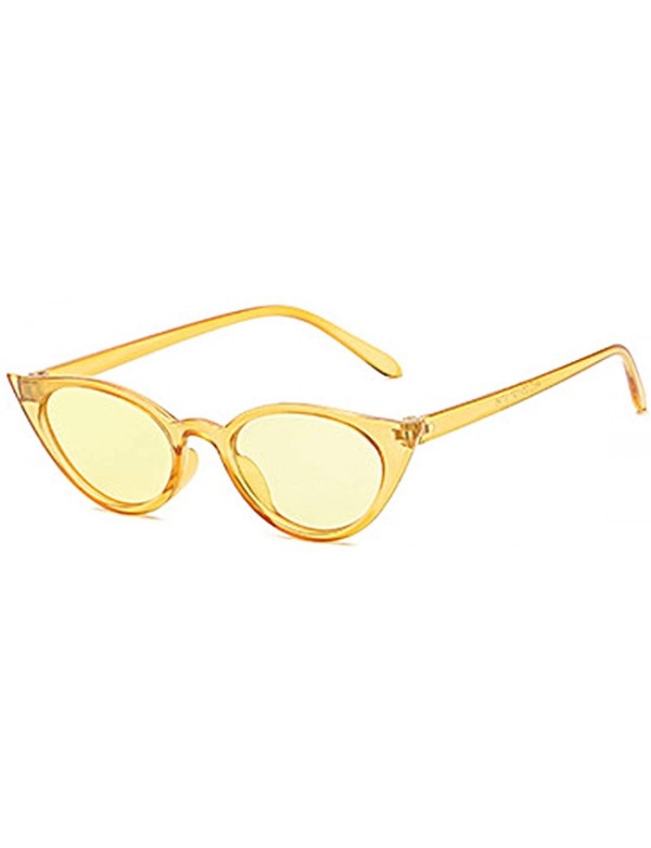 Sport Men and women Cat's eye Fashion Small frame Sunglasses Retro glasses - Yellow - CG18LL0AW60 $10.69