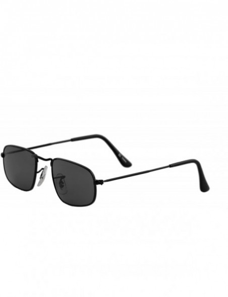 Rectangular Unisex Sunglasses Small Rectangular Metal Durable Frame Tinted Black - Black Metal Frame/ Black Lens - CS18LSS3NL...