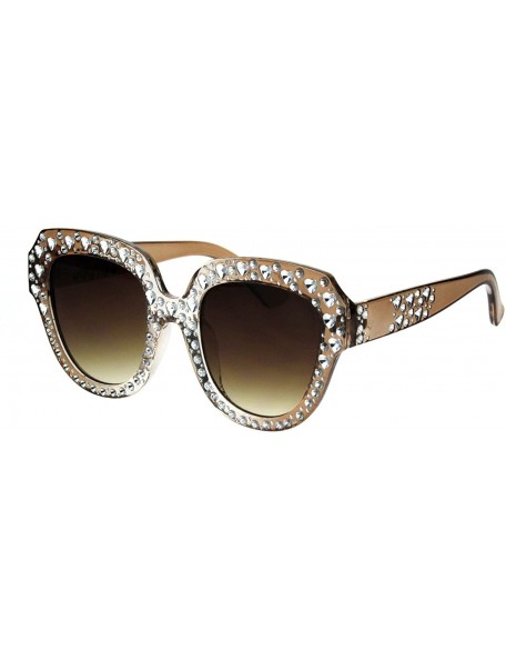 Butterfly Womens Heart Foil Jewel Engraving Thick Plastic Butterfly Fashion Sunglasses - Beige Clear Brown - CU18IDUNH8R $10.29