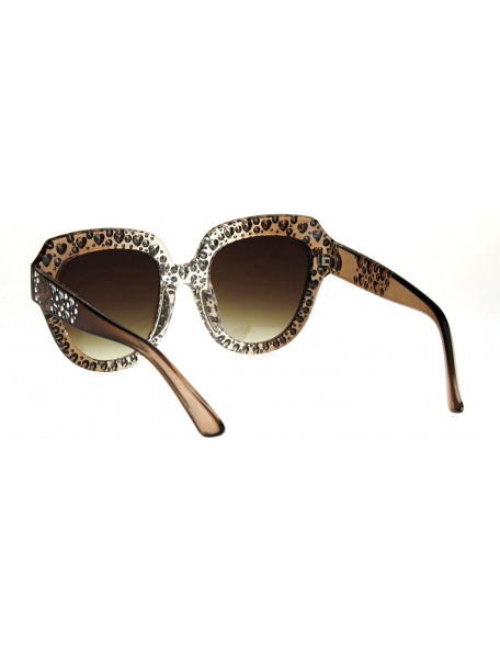 Butterfly Womens Heart Foil Jewel Engraving Thick Plastic Butterfly Fashion Sunglasses - Beige Clear Brown - CU18IDUNH8R $10.29