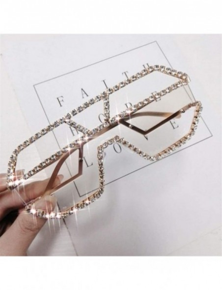 Oversized Trendy Oversized Lens Rhinestone Sunglasses for Women One Piece Bling Frame UV Protection - C4 - C4190O0YNRX $15.14