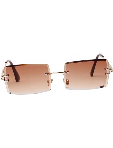 Square 2 Pack Vintage Rectangle Cut Rimless Sunglasses Designer - CC190N9ON5R $16.11