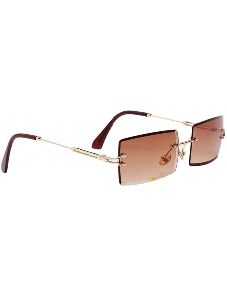 Square 2 Pack Vintage Rectangle Cut Rimless Sunglasses Designer - CC190N9ON5R $16.11