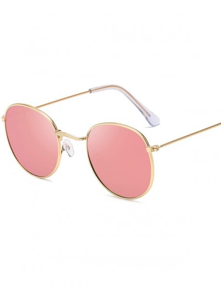 Oversized Classic Small Frame Round Sunglasses Women/Men Alloy Mirror Sun Glasses Vintage Modis Oculos - Gold Ocean Pink - C6...