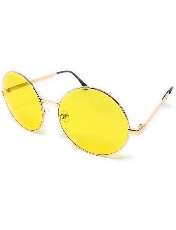 Oversized XL Oversize Metal Round Hippie Sunglasses - Gold- Yellow - CT18OZWKE2T $9.25