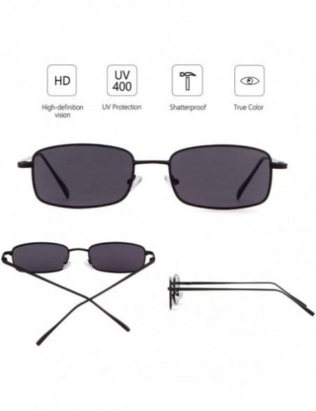 Rectangular Vintage Sunglasses for Women Men Retro Rectangular Metal Frame Steampunk UV400 Lens - Black Grey - CZ18W82MM9D $1...