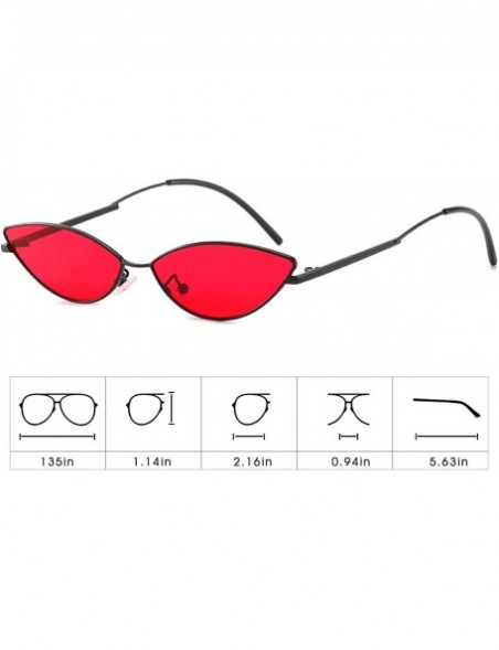 Square Vintage Slender Oval Sunglasses Small Metal Frame Candy Colors - Red-2pack - CZ18I66WI0I $15.25