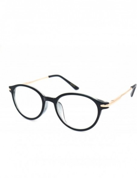 Round shoolboy Round fullRim Lightweight Reading Glasses - A1 Shiny Black Gold - C218AXO2OO5 $19.88