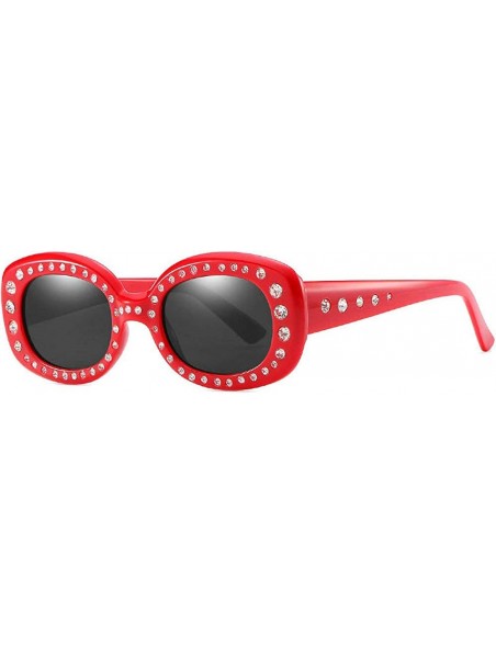 Oversized 2019 New Luxury Women Vintage Rhinestones Sun Glasses Round Frame Gradient Mirror Shades - Red&gray - CP18ME6RRK3 $...