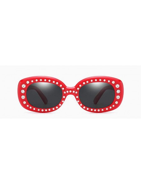 Oversized 2019 New Luxury Women Vintage Rhinestones Sun Glasses Round Frame Gradient Mirror Shades - Red&gray - CP18ME6RRK3 $...