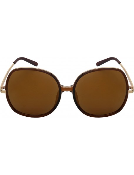 Square Oversized Round Square Women Sunglasses Mirrored Lens 3342-REV - Clear Brown Frame/Gold Mirrored Lens - C118GXUMZL3 $8.36