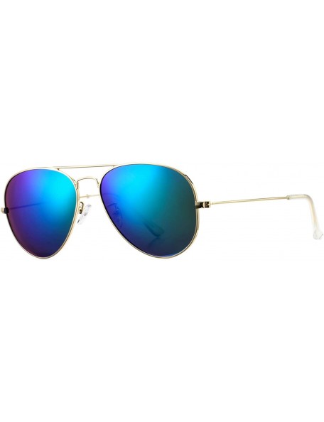 Aviator Classic Polarized Aviator Sunglasses for Men and Women UV400 Protection - Gold Frame/Green Mirrored Lens - C7184DXGYW...