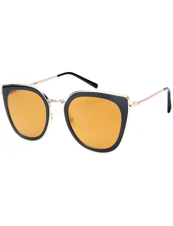 Square Square Cat Eye Sunnies w/Flat Color Mirrored Lens 3306-FLREV - Black - C3182WN47ZQ $11.61