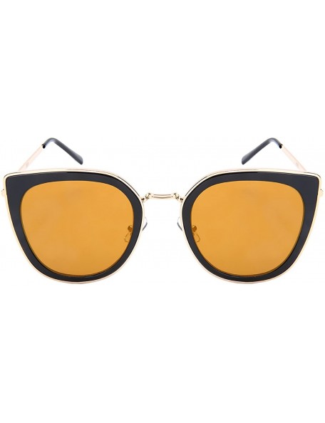 Square Square Cat Eye Sunnies w/Flat Color Mirrored Lens 3306-FLREV - Black - C3182WN47ZQ $11.61